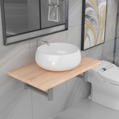 Conjunto de muebles de baño 2 piezas cerámica roble