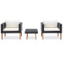 Set de muebles de jardín 3 pzas y cojines ratán sintético negro