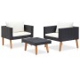 Set de muebles de jardín 3 pzas y cojines ratán sintético negro