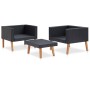 Set de muebles de jardín 3 pzas y cojines ratán sintético negro
