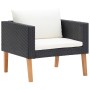 Set de muebles de jardín 3 pzas y cojines ratán sintético negro