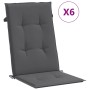 Cojín silla de jardín respaldo alto 6 uds tela gris 120x50x3 cm