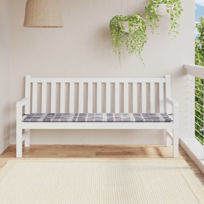 Cojín de banco de jardín tela Oxford a cuadros gris 180x50x3 cm