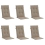 Cojín silla de jardín respaldo alto 6 uds tela taupé 120x50x3cm