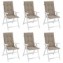Cojín silla de jardín respaldo alto 6 uds tela taupé 120x50x3cm