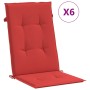 Cojín silla de jardín respaldo alto 6 uds tela rojo 120x50x3 cm