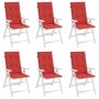 Cojín silla de jardín respaldo alto 6 uds tela rojo 120x50x3 cm