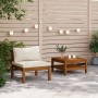 Juego de sofá 2 pzas con cojines blanco crema madera de acacia