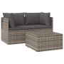 Set de muebles de jardín 3 pzas y cojines ratán sintético gris