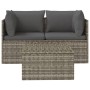 Set de muebles de jardín 3 pzas y cojines ratán sintético gris
