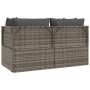 Set de muebles de jardín 3 pzas y cojines ratán sintético gris