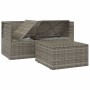 Set de muebles de jardín 3 pzas y cojines ratán sintético gris