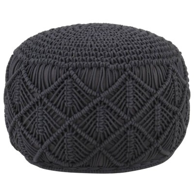 Puf de macramé hecho a mano algodón gris antracita 45x30 cm