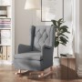 Sillón con patas mecedoras madera maciza caucho tela gris claro