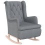 Sillón con patas mecedoras madera maciza caucho tela gris claro