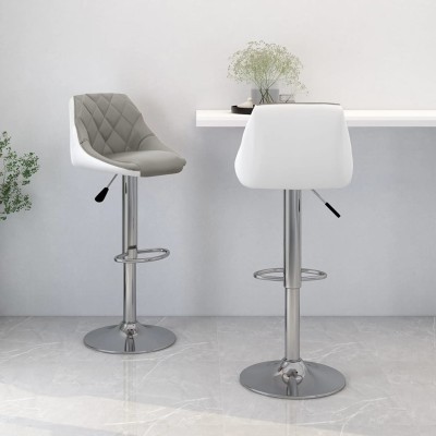 Taburetes de cocina 2 unidades cuero sintético gris y blanco