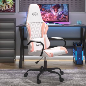 Silla gaming de masaje cuero sintético blanco y rosa