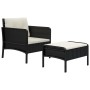 Set de muebles de jardín 2 pzas y cojines ratán sintético negro
