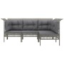 Set de muebles de jardín 4 pzas y cojines ratán sintético gris