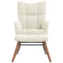 Silla mecedora con reposapiés terciopelo crema