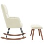 Silla mecedora con reposapiés terciopelo crema