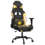 Silla gaming masaje y reposapiés cuero sintético negro dorado
