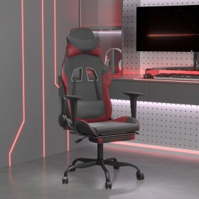 Silla gaming masaje reposapiés cuero sintético negro rojo tinto