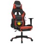 Silla gaming de masaje y reposapiés cuero sintético negro rojo