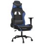 Silla gaming de masaje y reposapiés cuero sintético negro azul
