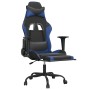 Silla gaming de masaje y reposapiés cuero sintético negro azul