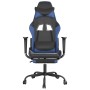 Silla gaming de masaje y reposapiés cuero sintético negro azul