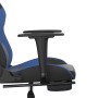 Silla gaming de masaje y reposapiés cuero sintético negro azul