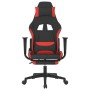 Silla gaming de masaje con reposapiés tela negro y rojo