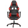 Silla gaming de masaje y reposapiés cuero sintético negro rojo