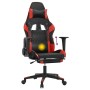 Silla gaming de masaje y reposapiés cuero sintético negro rojo