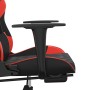 Silla gaming de masaje y reposapiés cuero sintético negro rojo