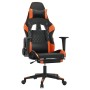 Silla gaming masaje y reposapiés cuero sintético negro naranja