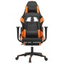Silla gaming masaje y reposapiés cuero sintético negro naranja