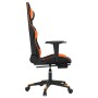 Silla gaming masaje y reposapiés cuero sintético negro naranja