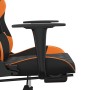 Silla gaming masaje y reposapiés cuero sintético negro naranja