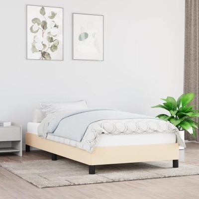 Estructura de cama sin colchón tela crema 90x190 cm