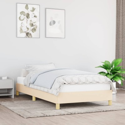Estructura de cama sin colchón tela crema 80x200 cm