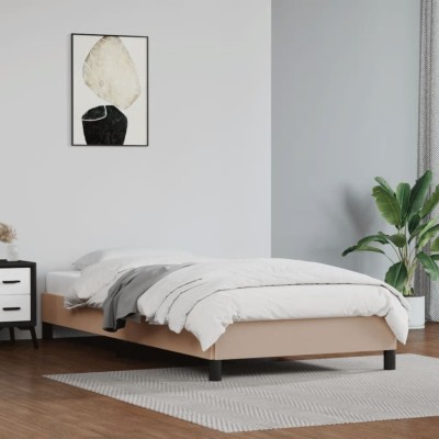 Estructura cama sin colchón cuero sintético capuchino 80x200 cm