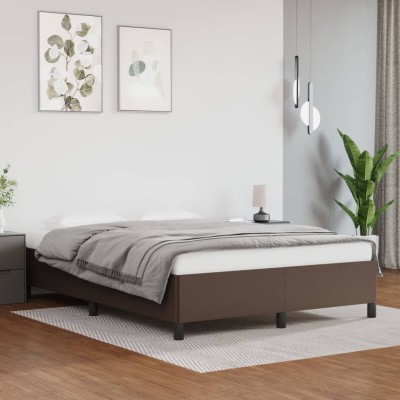 Estructura de cama sin colchón cuero sintético marrón 140x190cm