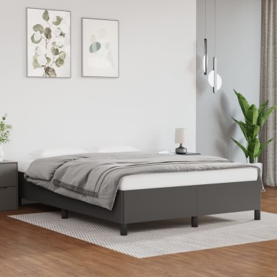 Estructura de cama sin colchón cuero sintético gris 140x200 cm