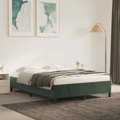 Estructura cama sin colchón terciopelo verde oscuro 140x200 cm