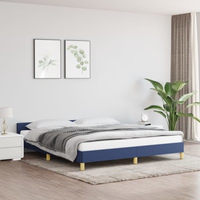 Estructura de cama con cabecero sin colchón tela azul 180x200cm