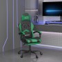 Silla gaming giratoria y reposapiés cuero sintético negro verde