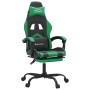 Silla gaming giratoria y reposapiés cuero sintético negro verde
