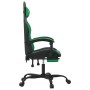 Silla gaming giratoria y reposapiés cuero sintético negro verde